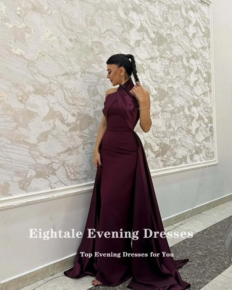 Eightale ダークバーガンディアラビアイブニングドレスカスタマイズされたサテンホルターマーメイドウエディングドレスウェディングパーティードレス