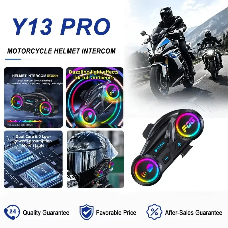 BOLRZO Y13 PRO 6.0 chip motorcycle helmet intercom headset, voice-activated Bluetooth helmet intercom headset with long