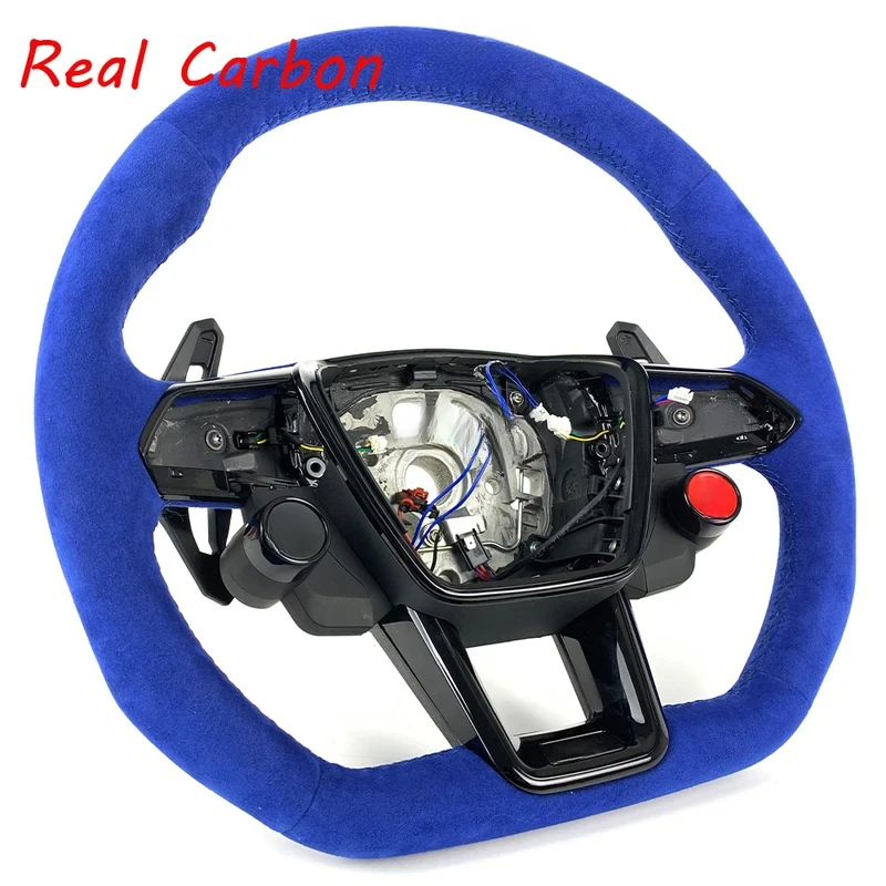 For Audi Customized All Blue Alcantara Leather Carbon Fiber Steering Wheel for RS A6 A7 C8 S6 RS6 RS7