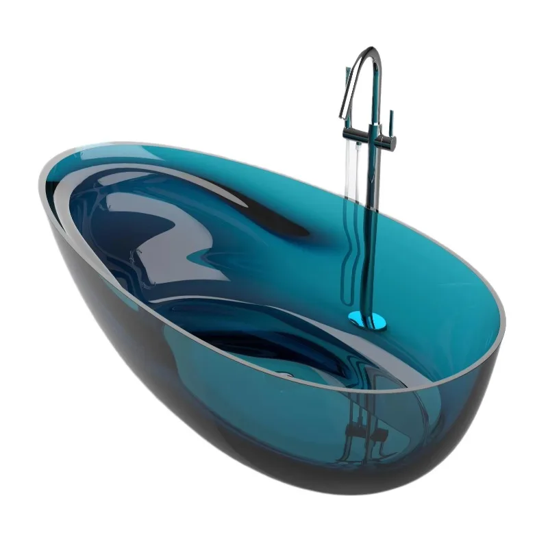 Designer Blue Colorful Hotel Bathroom Tub Transparent Bath Tub Clear Freestanding Resin Bathtub For Outdoor