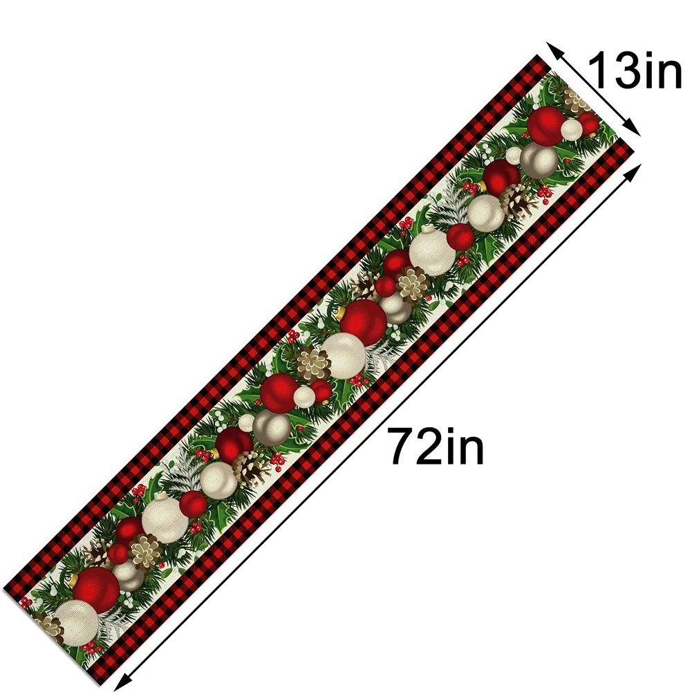 Camino de mesa navideño a cuadros rojos y negros de lino, Decoración de mesa navideña de temporada de invierno, 72 pulgadas de largo