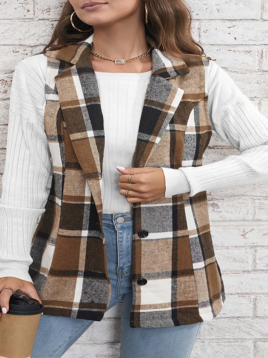 Lässige karierte Knopf-Revers-Weste für Damen, Sommer 2025, Faion, lässige karierte IRT-Weste für Damen, bequem, atmungsaktiv, andere Matten...