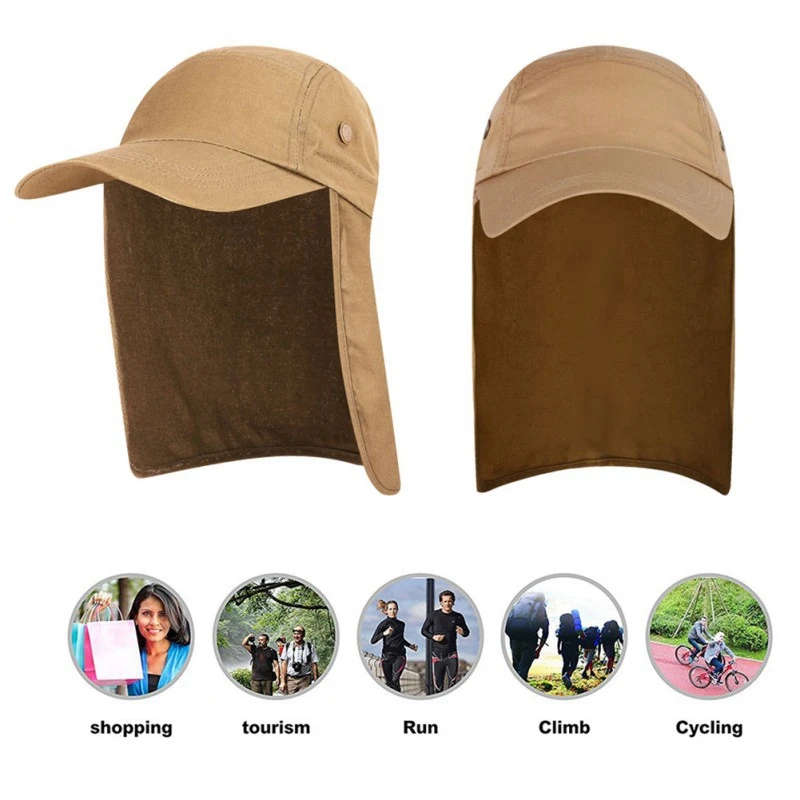 Outdoor Summer Sunscreen Fishing Hats Men Breathable Fishing Caps Wide Brim Sun Hat with Neck Flap For Travel Hiking