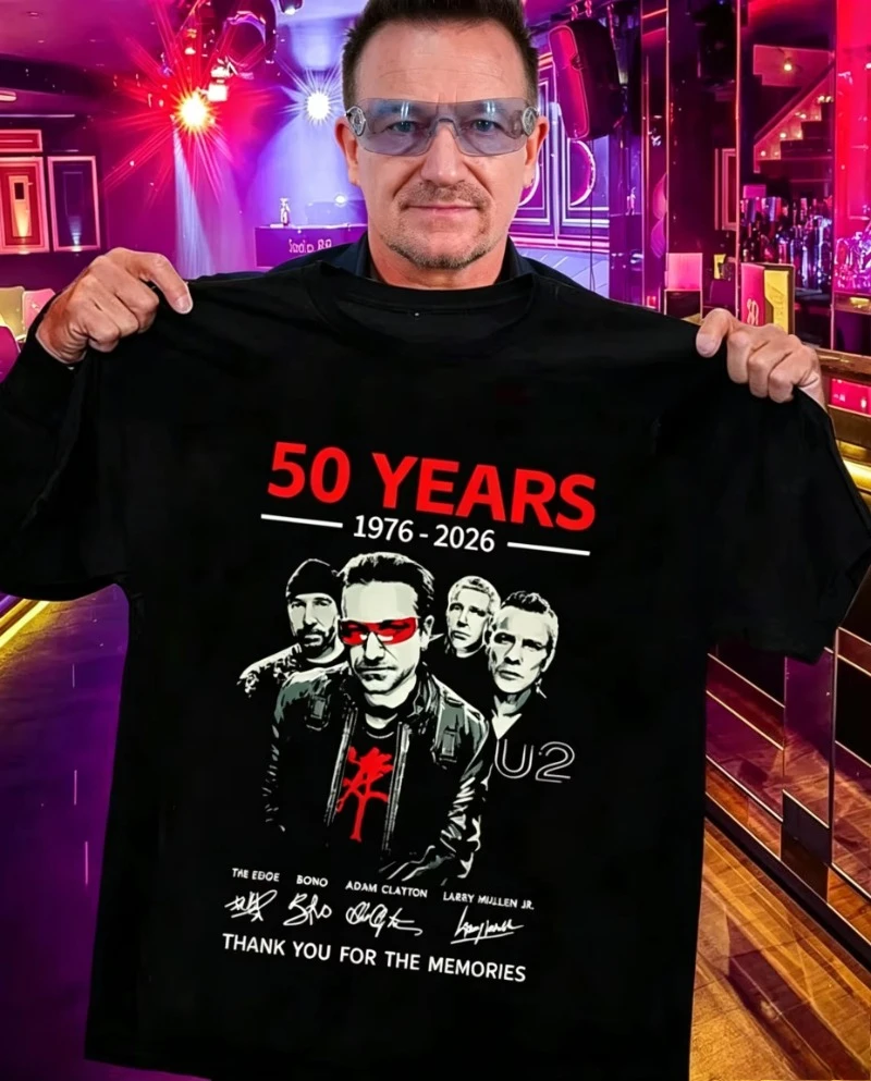 2026 New U2 Band 50th Anniversary Pattern High-Quality Comfortable Casual Print Oversized Vintage Men's Cotton T-Shirt