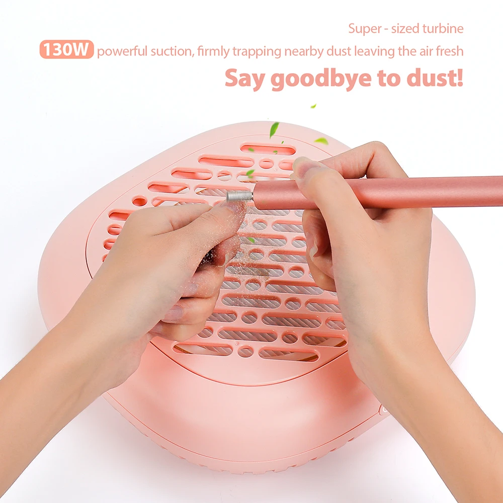 130W Brushless Nail Dust Collector Pink Powerful Suction Nail Dust Extractor Nail Art Manicure Fan Vacuum Cleaner With 2 Filter