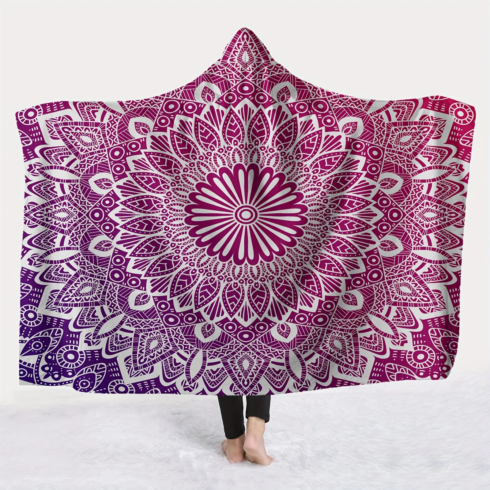 Launch 1pc of Geometric Patterned Hooded Blanket, Digital Printed Flannel Throw, Magic Hat Blanket, Soft And Warm Blanket