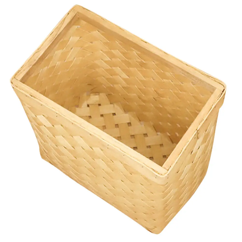 

Woodchip Woven Vintage Trash Can Japanese Style Storage Basket Decorative Box for Bedroom Living Room Office Beige Organizer