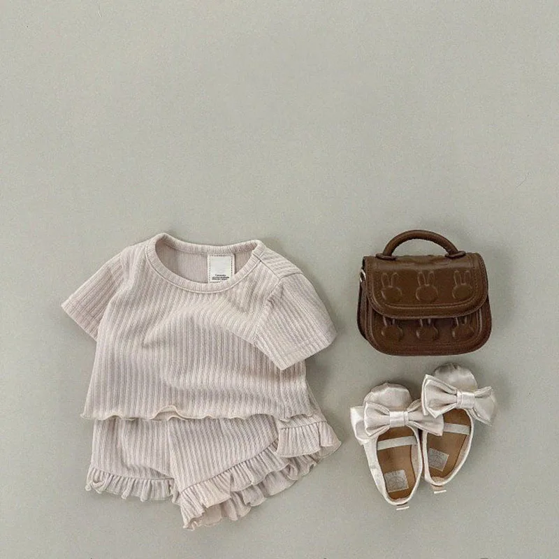 2024 new early autumn 0-1-year-old baby knitted simple fashion thin T-sleeved shorts two-piece home casual suit T Z 2 4 4 2 2