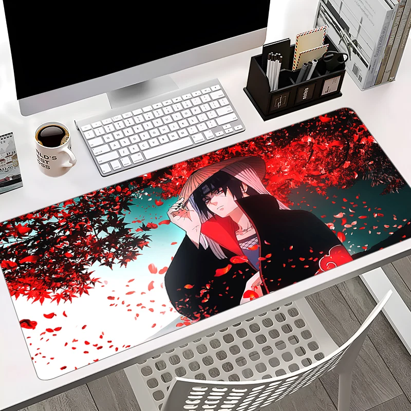 Tappetino per Mouse nero Uchiha Itachi N-narutoss Gamer tastiera Pad accessorio per Laptop antiscivolo tappetino per Mouse grande tappeto per