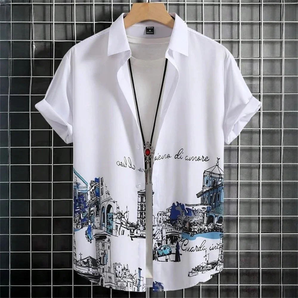 Camisa con estampado 3D de geometría para hombre, blusa Hawaiana de manga corta con botones, informal, suelta, a la moda, ropa de verano