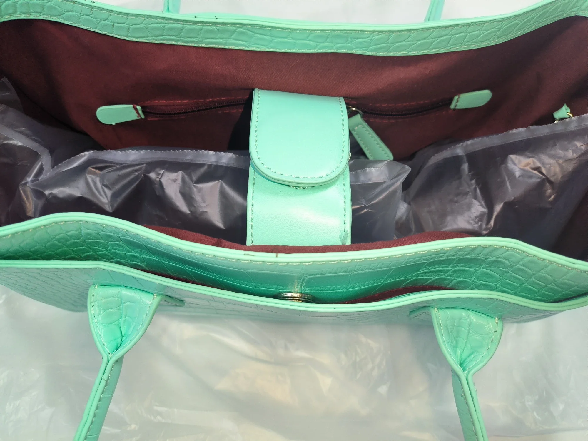 Handtasche mit Krokodilleder-Prägung und Obergriff, Luxuriöse Grüne Tragetasche, Vielseitige Schicke Alltags-Schultertasche für Frauen – Detail 4