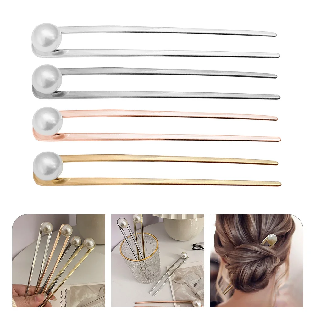 

4Pcs Metal Hair Pin Elegant Polished Surface Chignon Hair Fork Stick for Women Bun Hairstyle Decoration Gift Idea