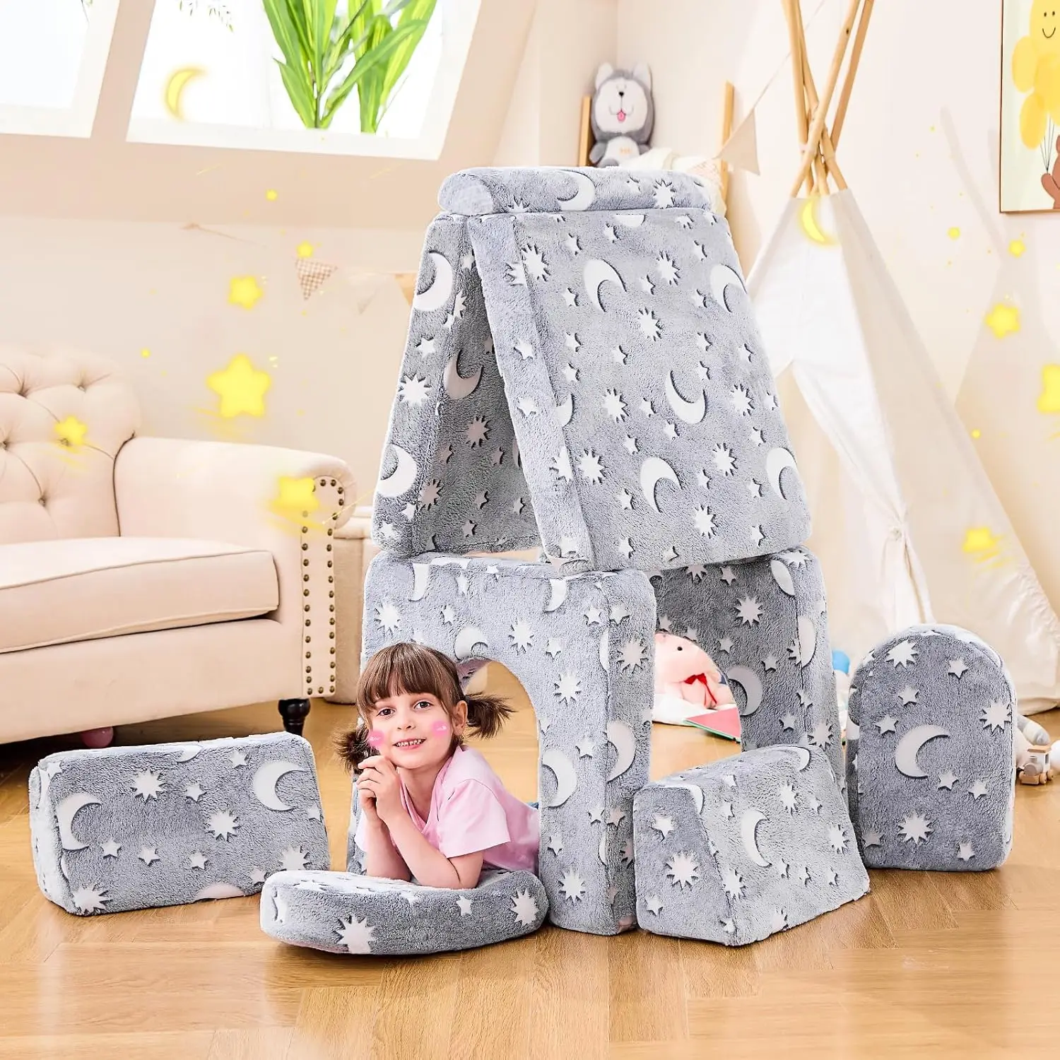 Sofá modular para juegos de niños, sofá para niños pequeños, sofá seccional para niños, muebles de dormitorio y sala de juegos para niños pequeños, convertible