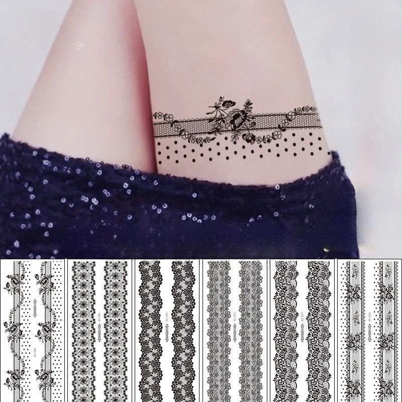 Sexy Black Lace Wristband Tattoo Patches, Leg Rings, Back Tattoo Patches, Makeup Selfie Bow Tattoos