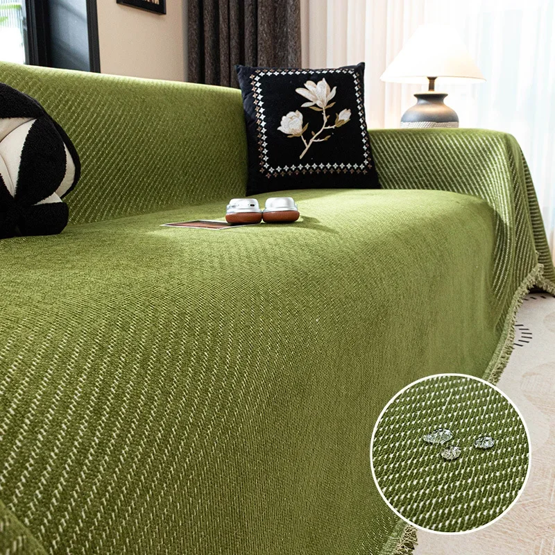 Thick Anti Slip Sofa Towel with Tassel Chenille Classic Gray Waterproof Urine Proof Couch Cushion Fully Wrapped Sofa Cover Cloth