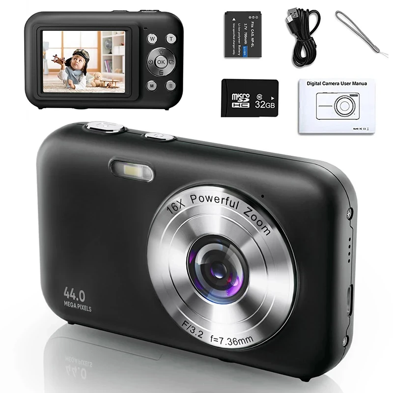 

HD 1080P digital Camera 2.4 inches Rechargeable Cameras with 16x Zoom Compact Camera 44MP Cameras for kids Girls camera digit