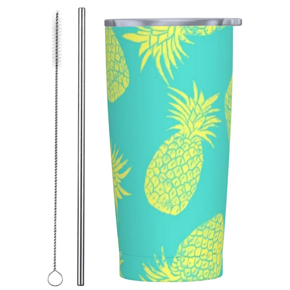 

Yellow Pineapple Stainless Steel Tumbler Tropical Fruit Print Travel Thermal Cups With Straws Car Mugs Cold and Hot Water Bottle
