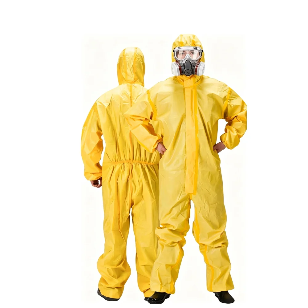 Hazmat Suit with Hood Chemical Liquid Splash Protective Coverall Tear-Resistant PPE for Pesticide Spraying Power Washing