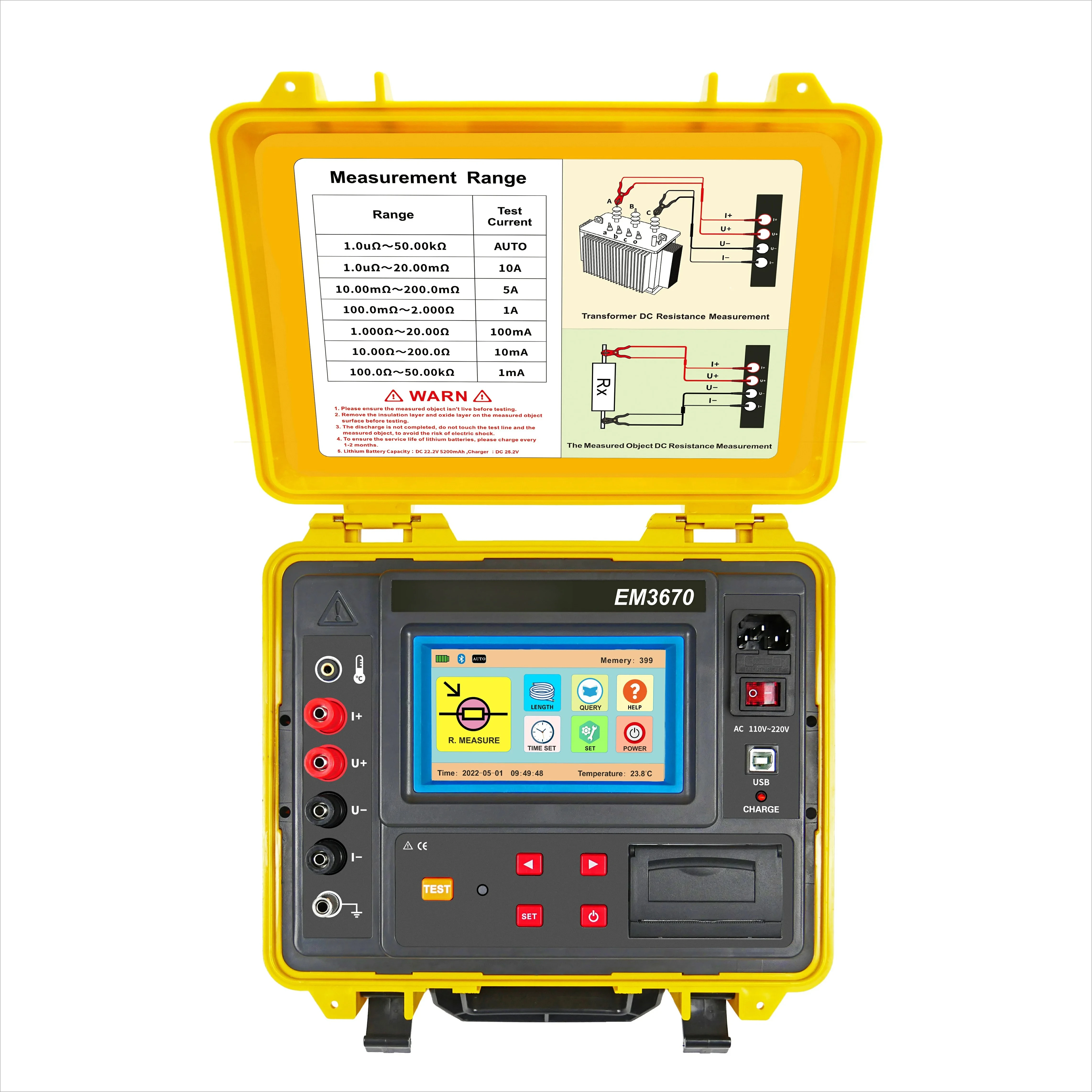 EM3670 10A High Current Dual Power Auto Mode Touch Screen Bluetooth USB Transformer DC Resistance