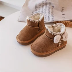 Children's Snow Boots For Girls Leather Butterfly-knot Warm Plush Fashion Toddler Kids Boots EU 21-30