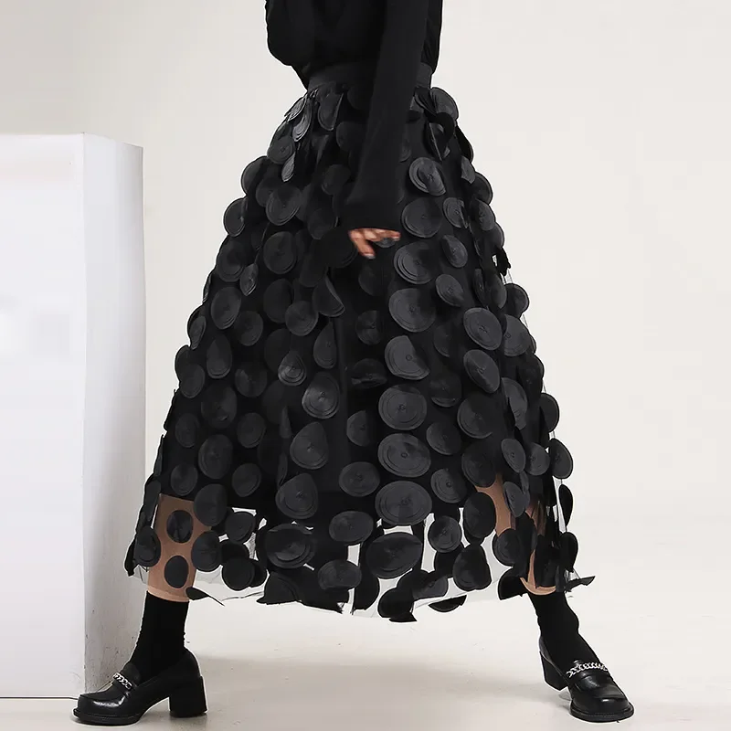 

2023 Spring New Women Black Mesh Long Skirts Fashion Elastic High Waist Tulle Skirt Female Casual Streetwear A-Line Skirt