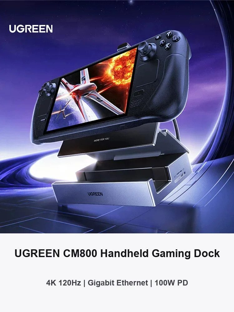 UGREEN CM800 Handheld Gaming Dock 4K 120Hz HDMI 10Gbps USB Gigabit Ethernet SD TF 100W PD for Steam Deck OLED ROG Ally X.