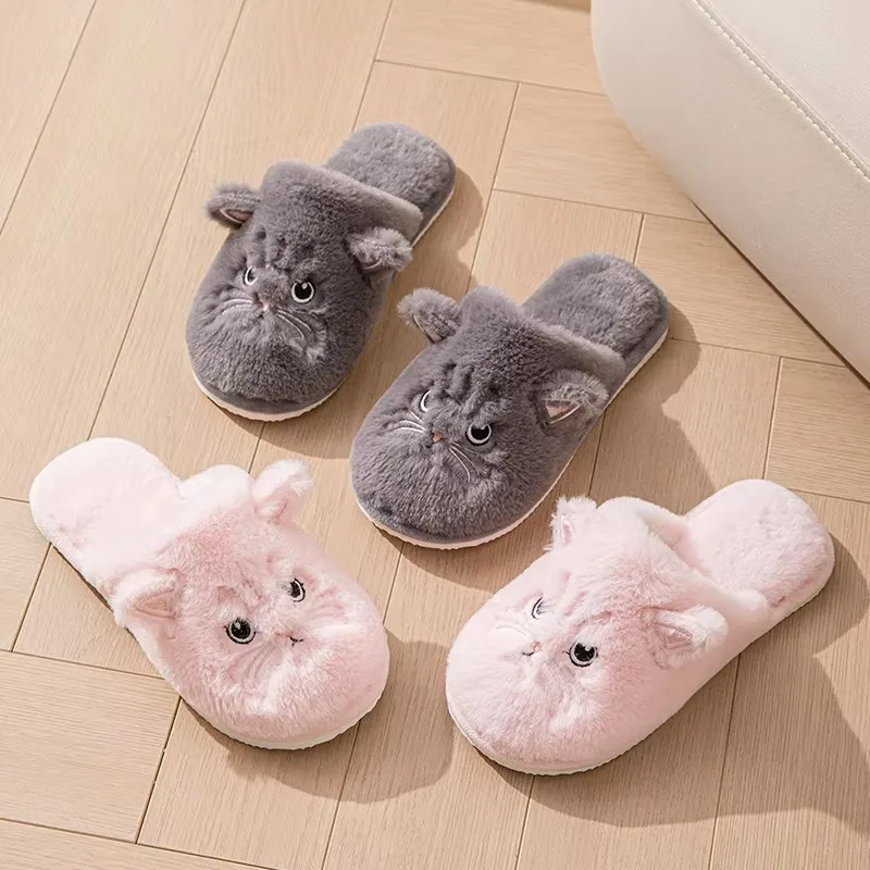 Fluffy Slippers Women Home Plush Winter Cat Cartoon Designer Shoes Girls Cute Indoor Fuzzy Fur Slides Unisex Soft Lovely Gifts