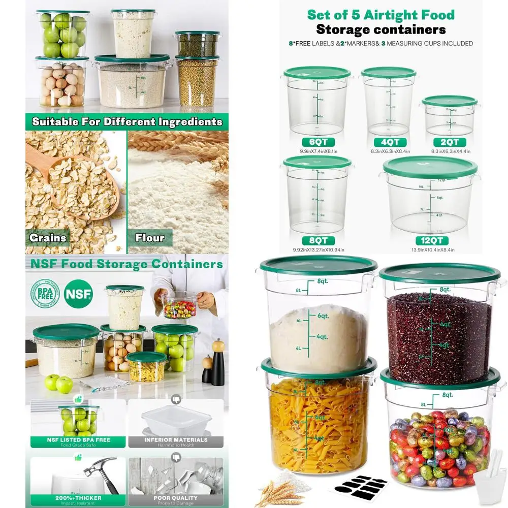 

6-Piece Set of Non-Toxic Round Food Storage Containers with Lids: Ideal for Pizza and Bread Dough Proofing, Includes Measuring S