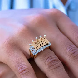 Anillo de corona personalizado con nombre, anillo 3D galvanizado de dos tonos, hecho a mano, placa de identificación personalizada de plata S925, regalo para hombres y mujeres