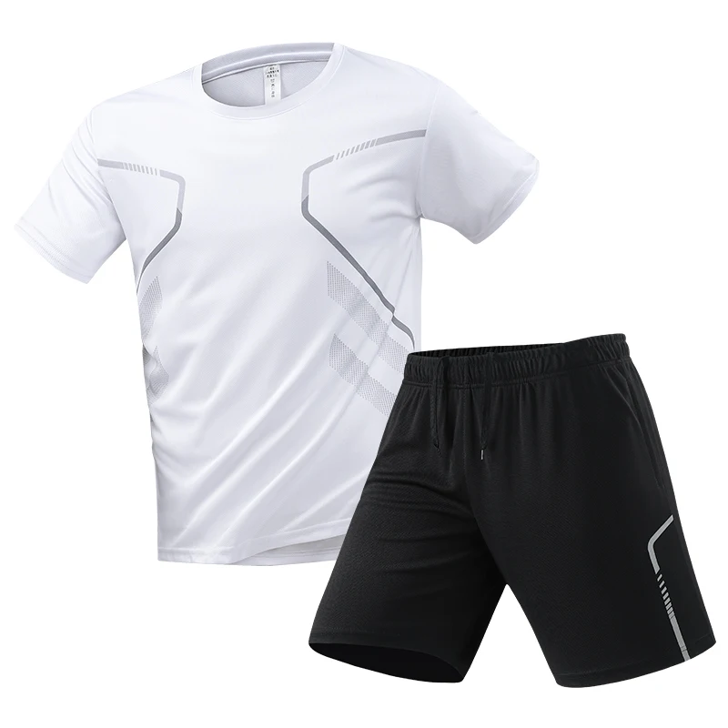 Men's Sports T-shirts Sets Running T-shirt Color Block Quick-dry Breathable Short Sleeve Tees Outdoor Workout Summer Tracksuit