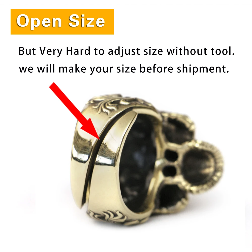 Red CZ Eyes Tang Dynasty Engraving Pattern Brass Skull Ring BR439 US Size 8~15