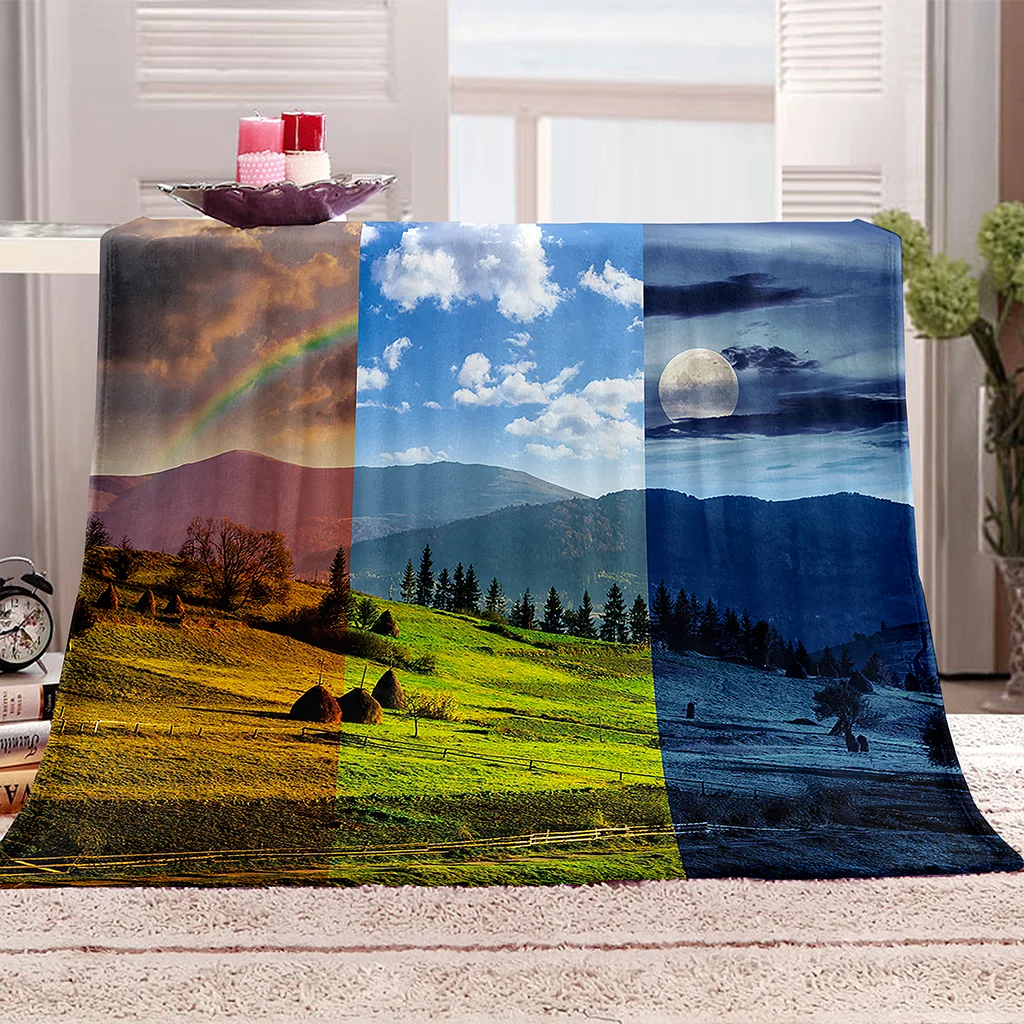 HUANZHUANG Blankets Queen Size Soft Thick 3D Seasonal Variation Of Grassland Winter Thermal Bed Blanket Cozy Lightweight Print