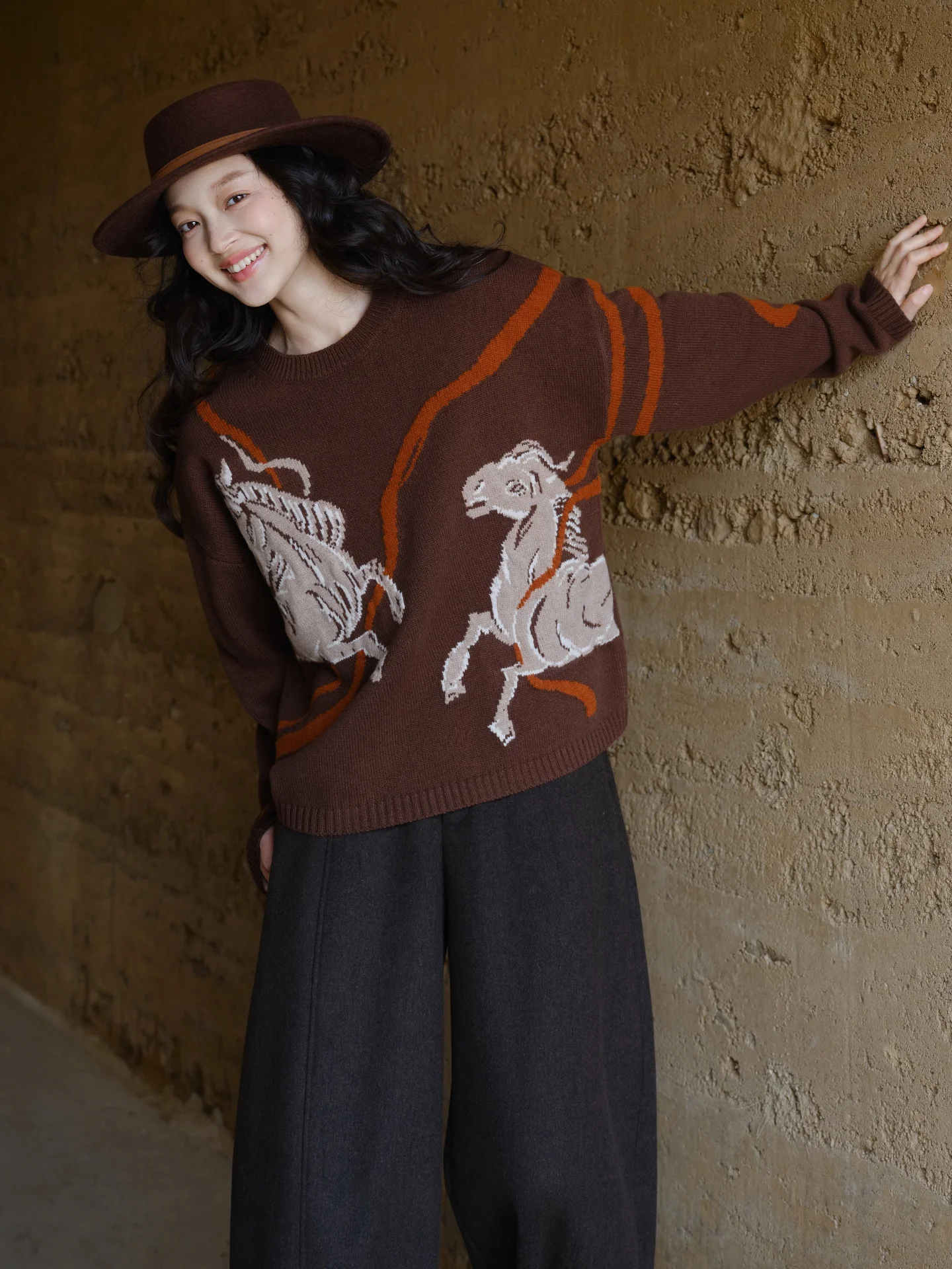 

Теплый шерстяной свитер из 100% мериносовой шерсти, базовый узор в стиле пэчворк, вдохновленный резьбой по камню династии Сун, свободный крой, удлиненный.