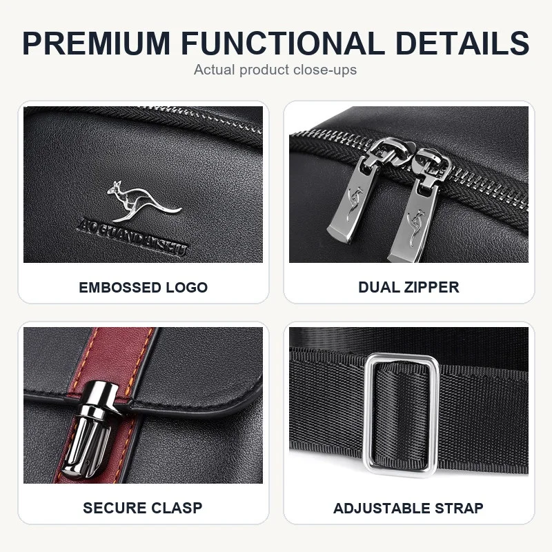 Men Leather Chest Bag Crossbody Sling Bag Casual Business Travel Shoulder Messenger Bag Black Brown