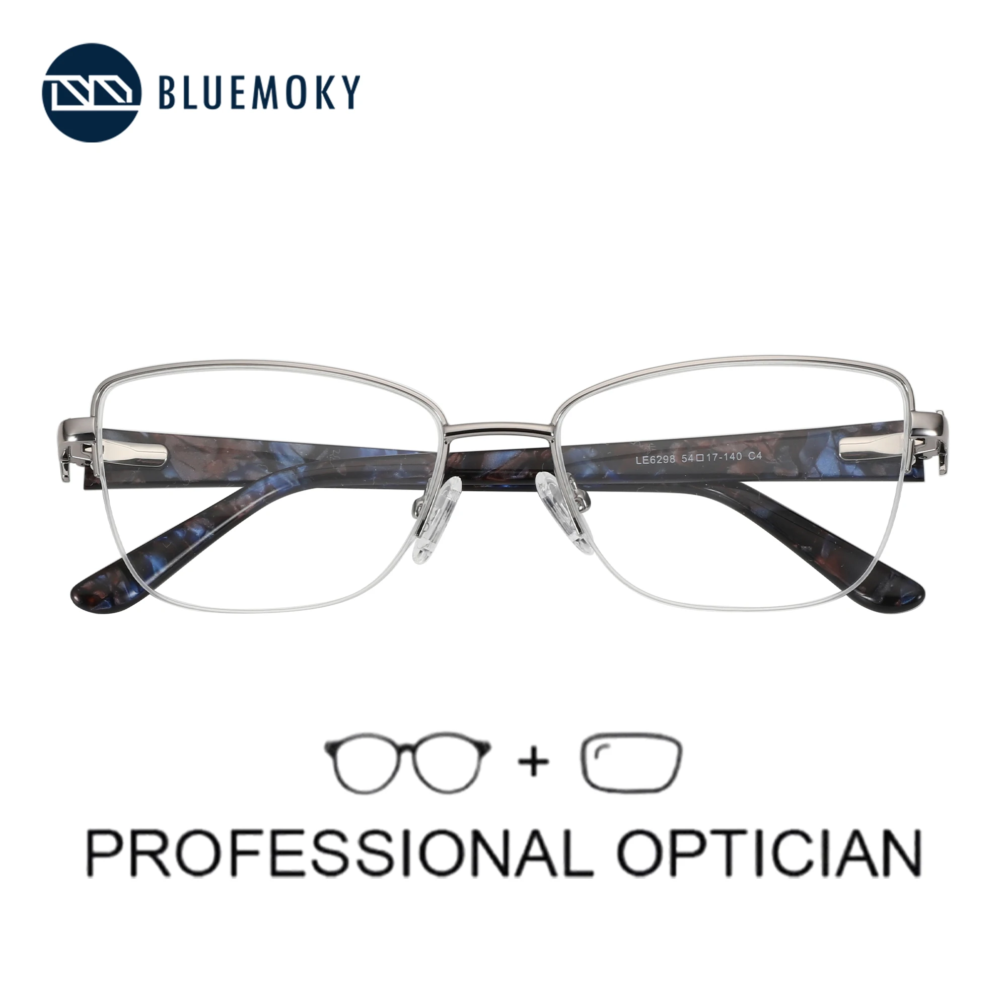 

BLUEMOKY Stylish Rectangle Prescription Glasses Metal Half-Rim Optical Eyeglasses For Women Anti Blue Light Photochromic Eyewear