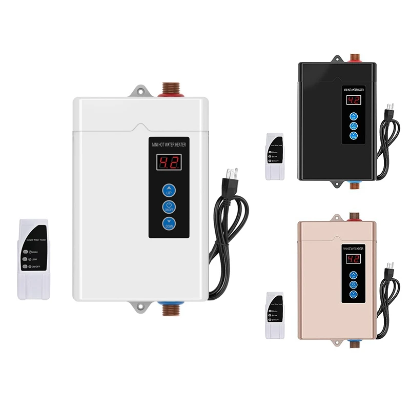 US Plug,3000W Tankless Water Heater Electric,Instant Hot Water Heater With Remote Control, LCD Touch Screen Water Heat