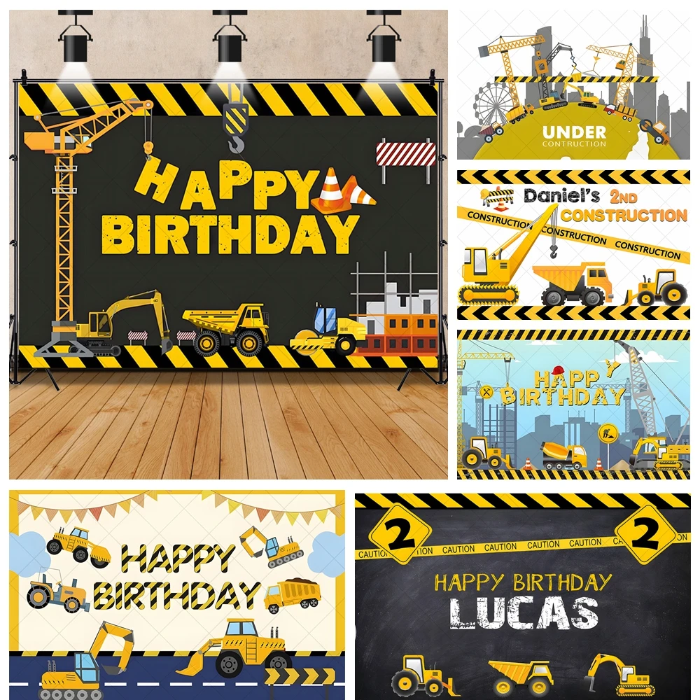 

Cartoon Excavator Truck Construction Site Cool Boy Kids Birthday Party Banner Backdrop Custom Room Photo Poster Decor Background