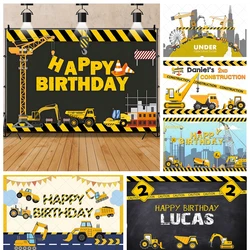 Cartoon Excavator Truck Construction Site Cool Boy Kids Birthday Party Banner Backdrop Custom Room Photo Poster Decor Background