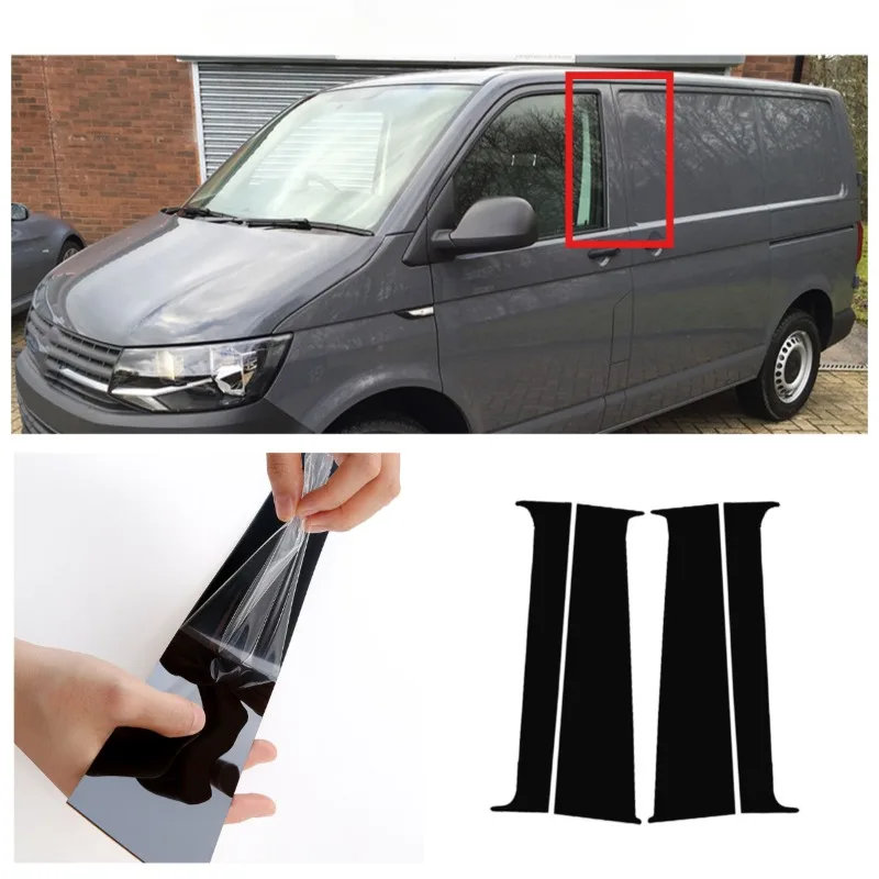 

4Pcs Pillar Posts Cover For VW T5/T6 2008-2020 2021 Window Door Side Trim Cover Sticker Glossy Black Car Decoration Accessory