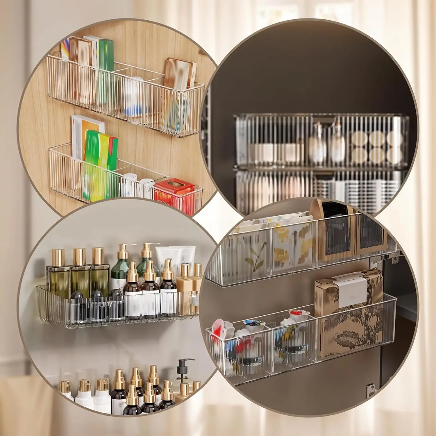 

No-Drill Wall Cabinet Organizer: Bathroom&Vanity Cosmetic Storage Rack with Adjustable Shelves for Lipstick Jewelry Makeup Tools