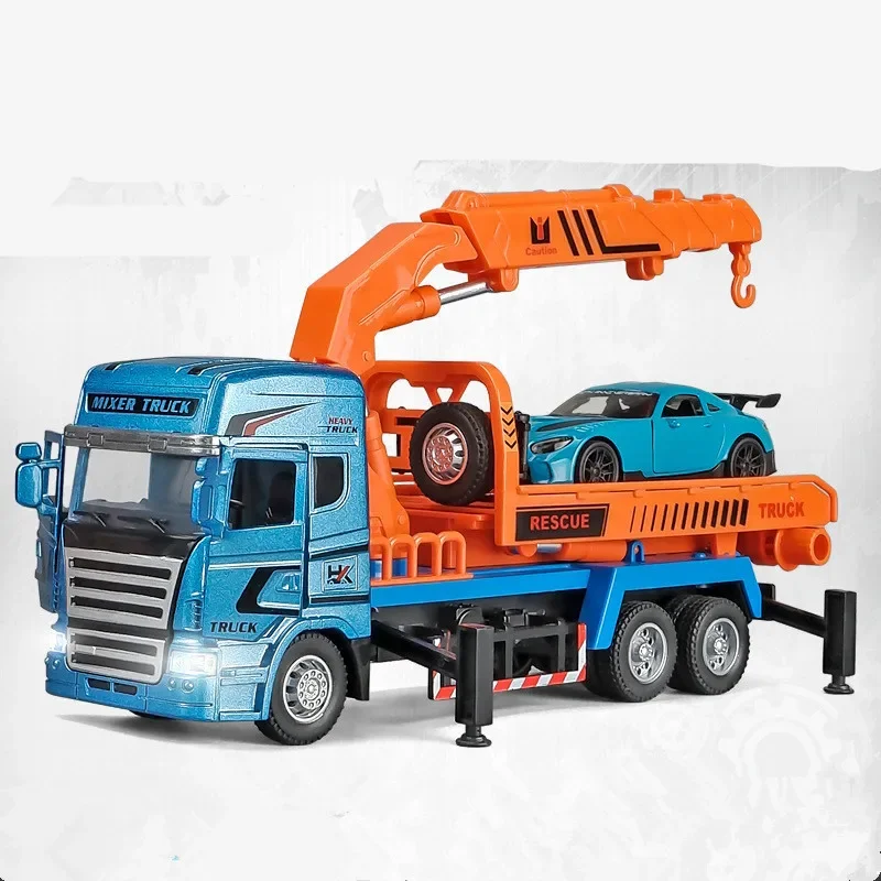 نموذج مقطورة الإنقاذ المصنوعة من سبيكة محاكاة الصوت والضوء ألعاب مركبات النقل الهندسية بالجملة