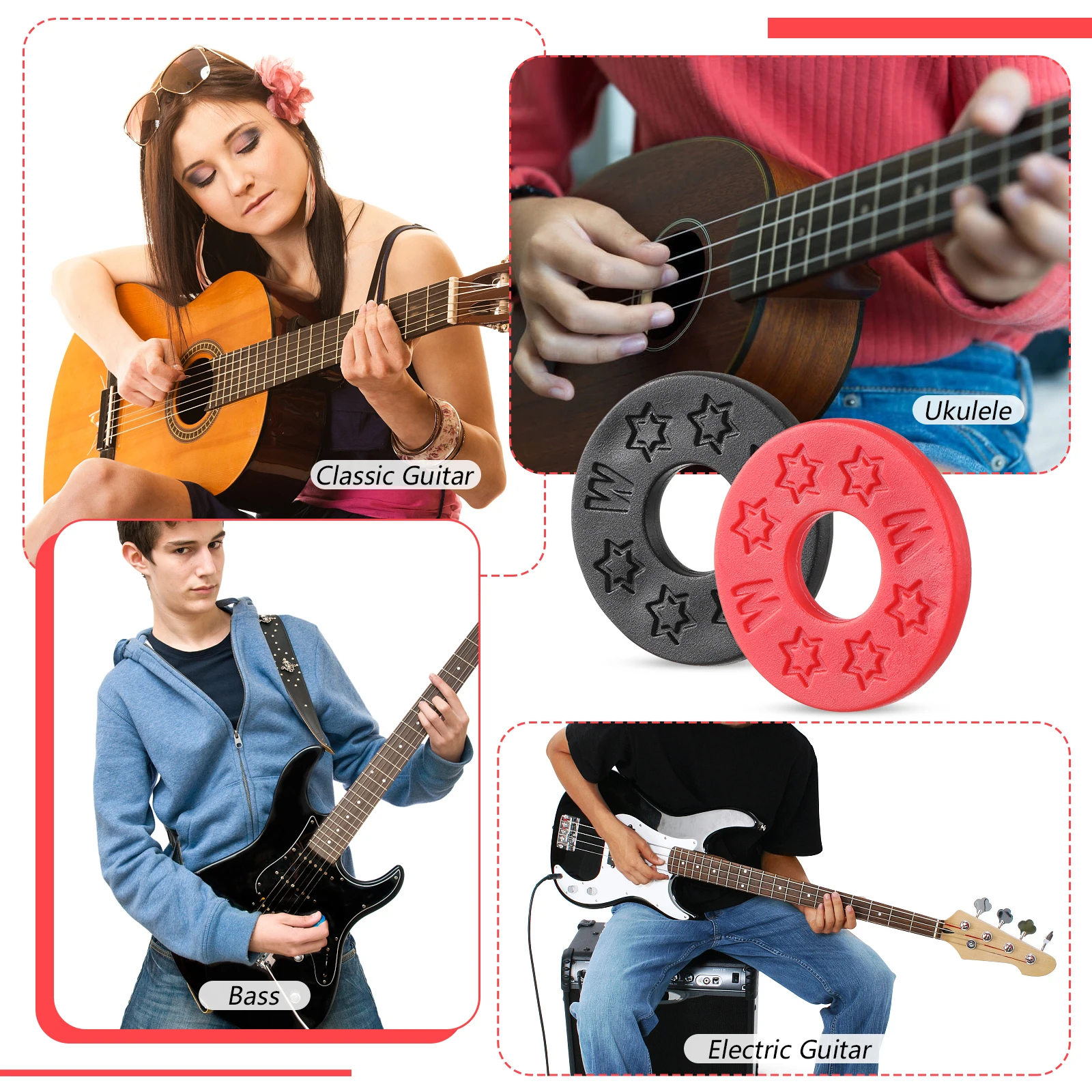 12 Pieces Electric Guitar Strap Locks Washer Button Musical Instrument Bass Ukulele Safety Blocks Protector Accessory