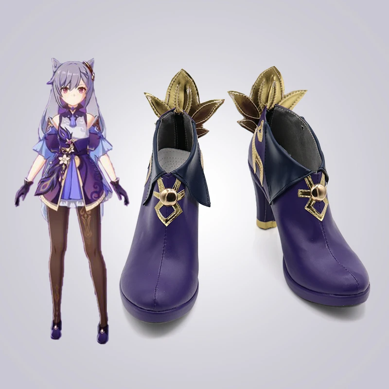 

NEW Hot Game Genshin Impact Keqing Cosplay Halloween Yuheng Stars Keqing Cosplay Shoes Purple High Heels boots