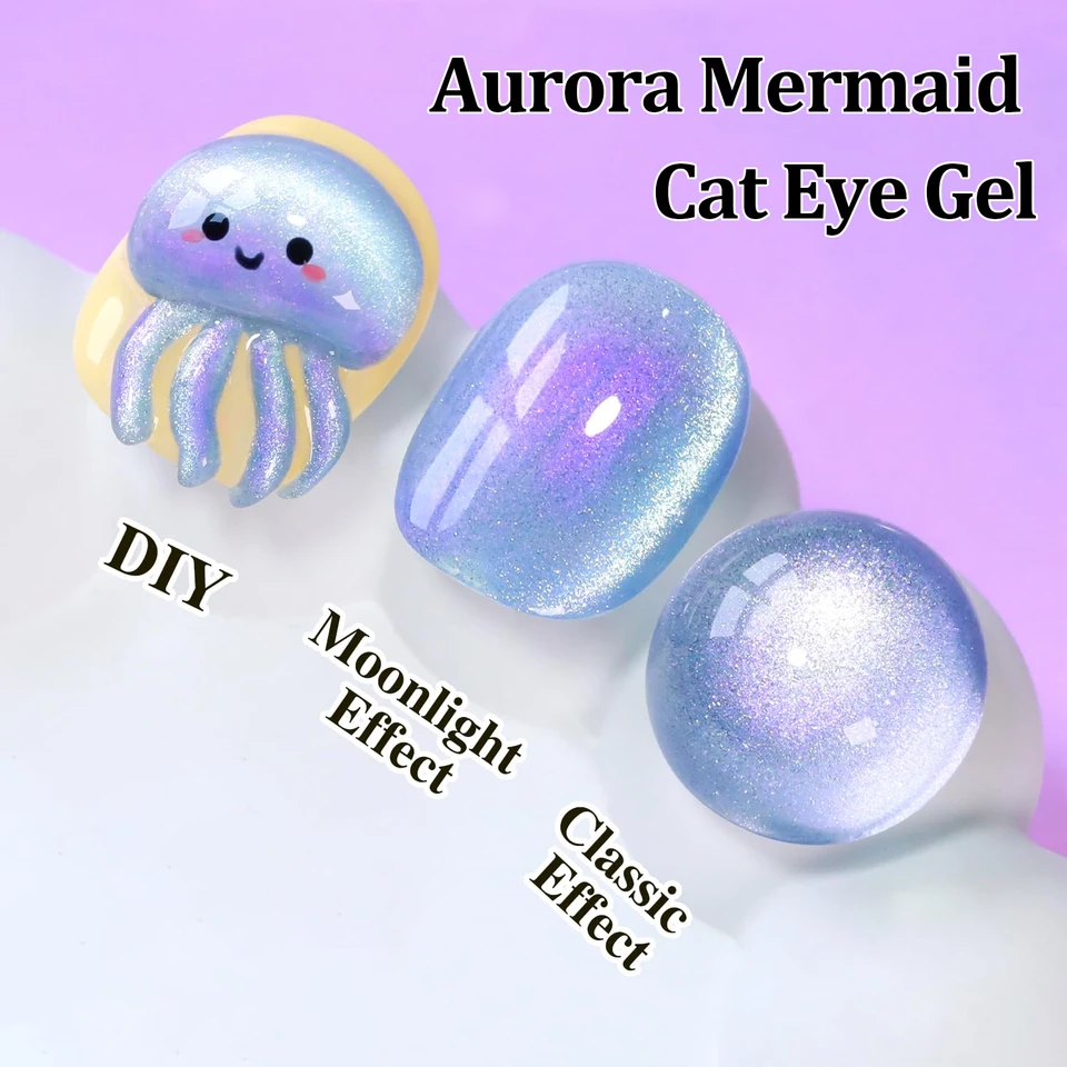 Esmalte en gel efecto ojo de gato púrpura aurora 10ml, magnético, brillo invernal, secado UV/LED, arte de uñas otoño 5