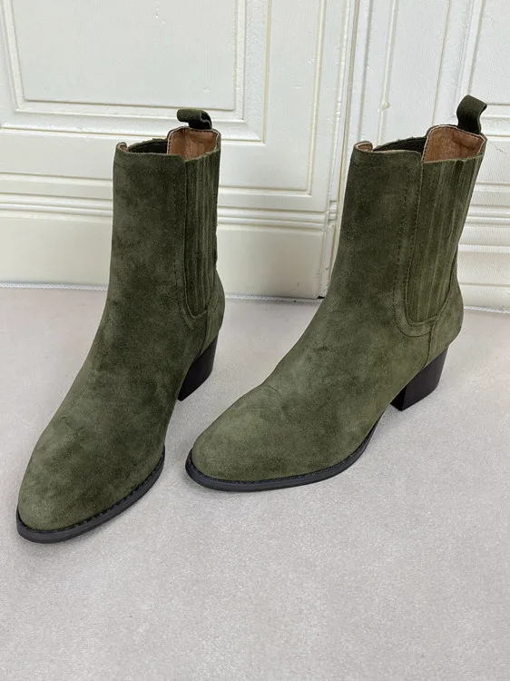 

Comfortable Faionable ort Boots Pointed Toe Chunky Heel Full Leather Casual Versatile Easy Wear All Season round Leather