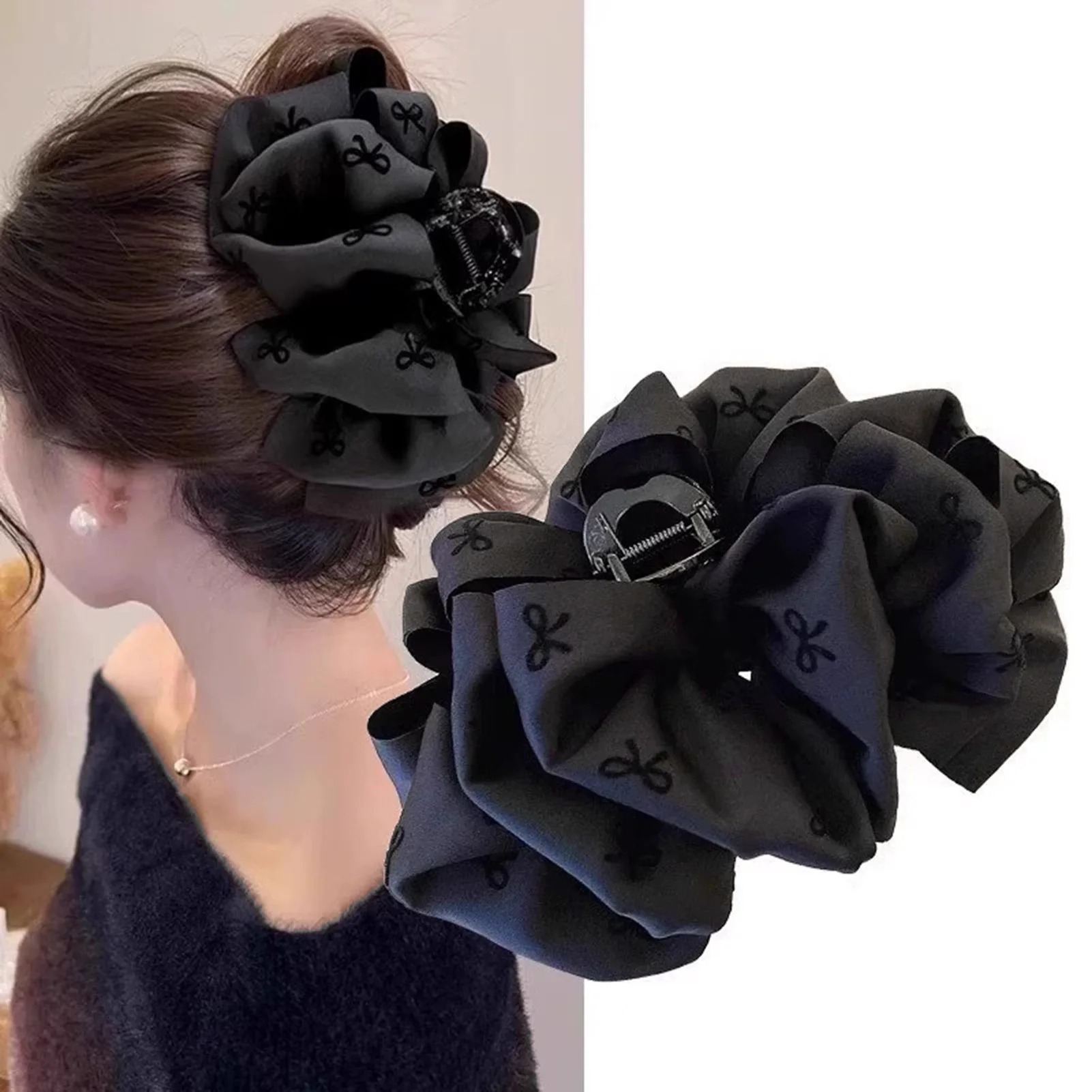 Women Elegant Three Layers Large Chiffon Bow Hair Claw Sweet Hair Decorate Headband Hair Claw Clip Fashion Hair Accessories