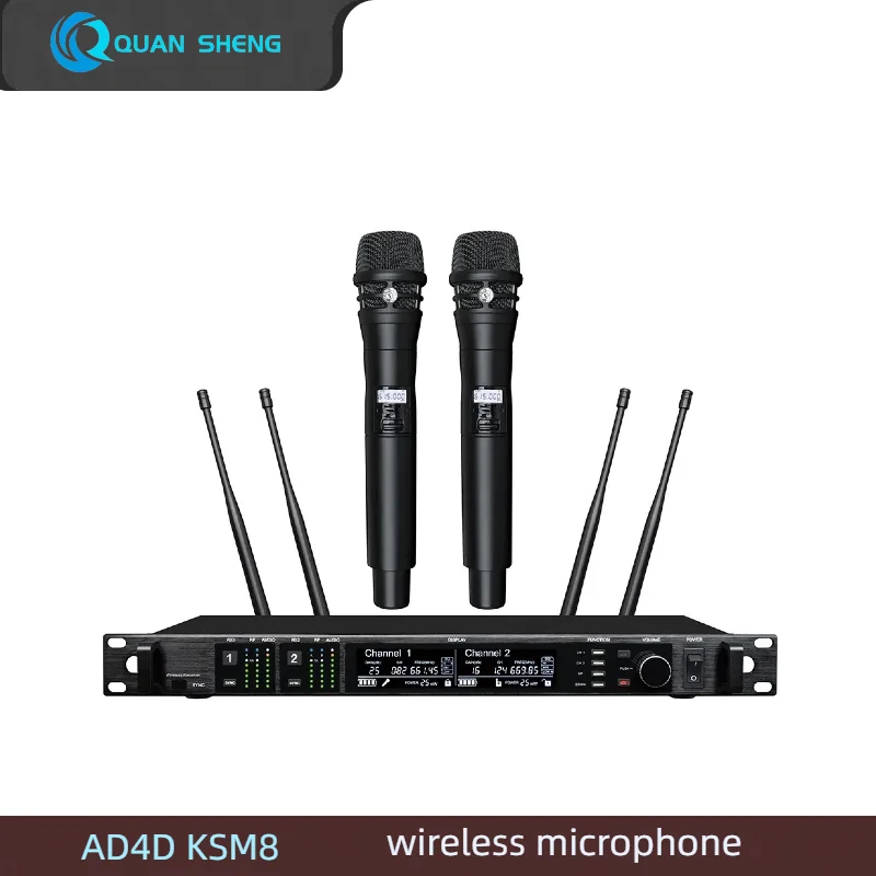 AD4D professional wireless MIC AD4D 2channels system, with KSM8 handheld MIC headset collar clip MIC, suitable