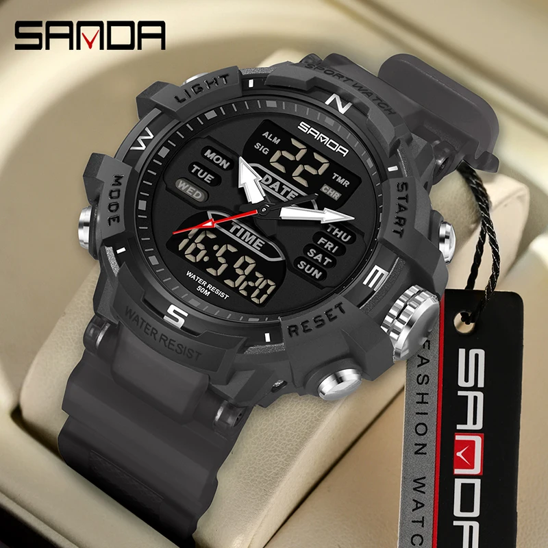 SANDA Merk G-stijl Militair Horloge Heren LED Digitale Sport Dubbele Display Horloges Voor Man Waterdicht Elektronisch Horloge Heren