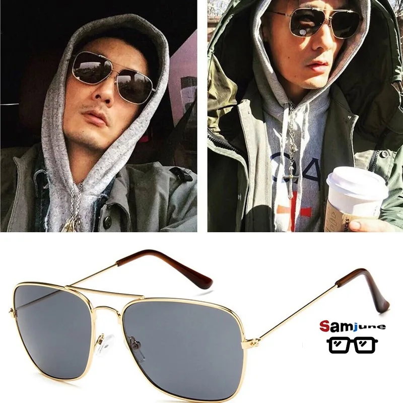 Samjune Men Square Flat Aviation Sunglasses Brand Designer
