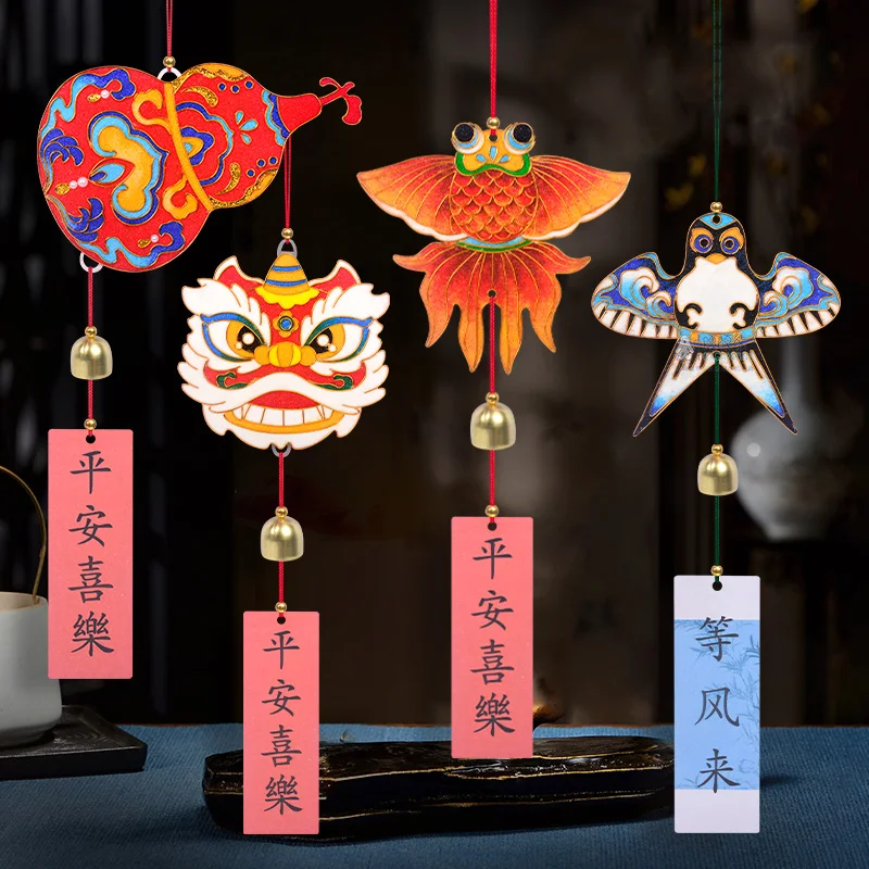 DIY Filigree Cloisonne Kit Chinese Lion Wind Chime & Refrigerator Set Hand Painting Enamel Craft Supplies Pendant Decoration